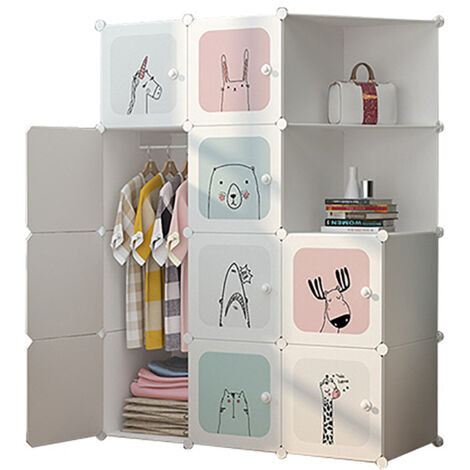 Meuble Rangement Enfant 10 Cubes, Armoire Modulable avec Portes, Étagère en Plastique, pour Jouets, Vêtements, Chaussures, Sacs d'École, 110x47x147CM, blanc