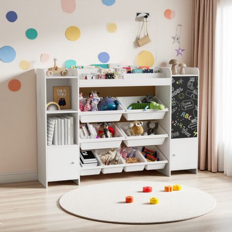 Meuble Rangement Enfant 137x30x94.5cm, Montessori Rangement Livre Enfant avec quatre couches de stockage, pour Ranger Les Livres d'images et Les Jouets