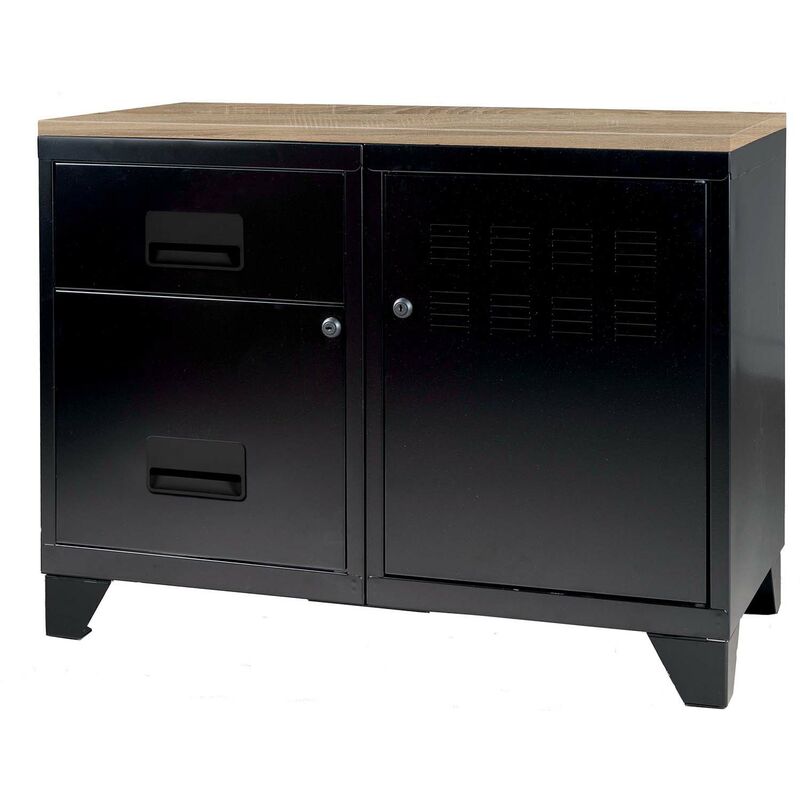 Meuble rangement métal 1 porte 2 tiroirs Noir mat