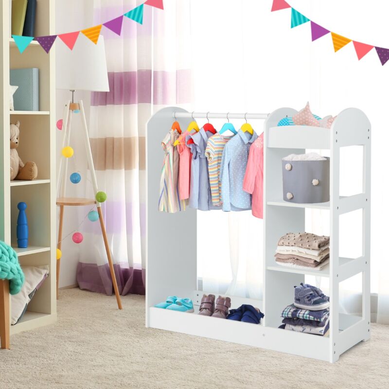 Design In - Meuble Rangement Ouvert Enfant 4 Étagères Porte-Vêtements Bois Chambre Enfant 93,5x38x100 cm Blanc CW11249