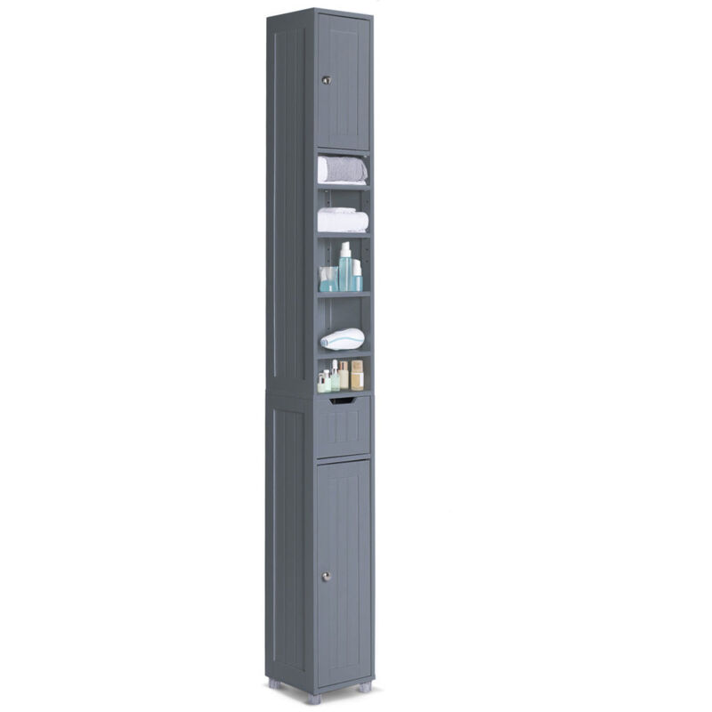 Vounot - Meuble rangement salle de bain Haut colonne 180x20x20cm mdf gris