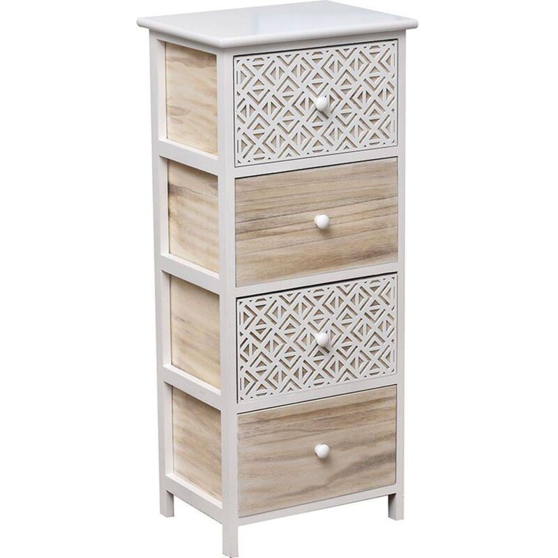 Meuble mdf/paulownia 4 tiroirs avec poignees bois - blanc/naturel grave blanc - Tendance