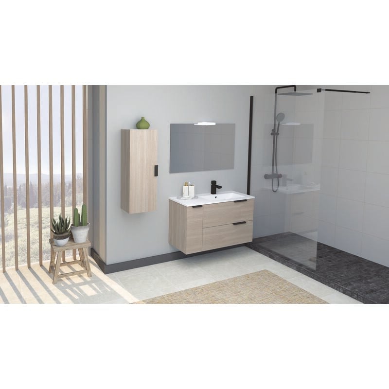 Demi-colonne de salle de bain à suspendre robin - L30cm - Chêne clair - Mélaminé - Livré en kit