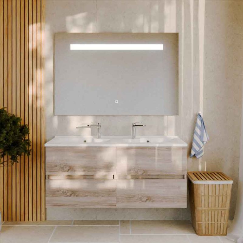 Cuisibane - Meuble double vasque 120 cm rosaly avec miroir Elégance ht80- Bois- Plan vasque en Résine