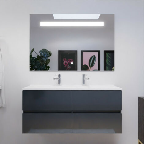 Meuble ROSALY 120 cm avec plan vasque et miroir Elégance ht80 - Gris anthracite - Gris