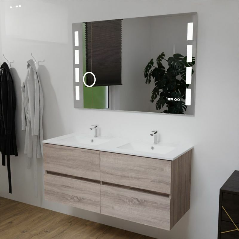 Cuisibane - Meuble double vasque 120 cm rosaly avec miroir Excellence- Bois- Plan vasque en Céramique