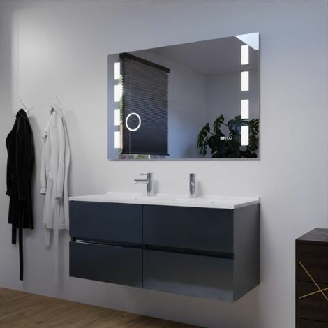 Meuble ROSALY 120 cm avec plan vasque et miroir Excellence - Gris anthracite - Gris