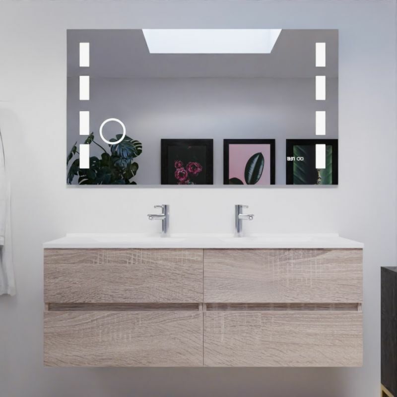 Cuisibane - Meuble double vasque 140 cm rosaly avec miroir Excellence- Bois- Plan vasque en - Bois