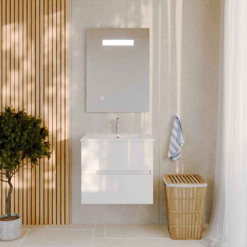 Meuble salle de bain 60 cm rosaly avec plan vasque et miroir Elégance ht80- - Plan vasque en Céramique