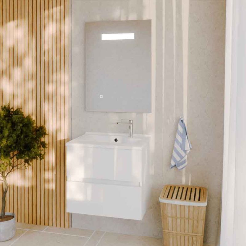 Meuble salle de bain 60 cm rosaly avec plan vasque et miroir Elégance ht80- - Plan vasque en Résine