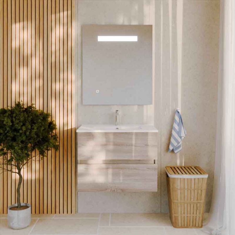 Cuisibane - Meuble salle de bain 70 cm rosaly avec plan vasque et miroir Elégance ht80- Bois- Plan vasque en Céramique