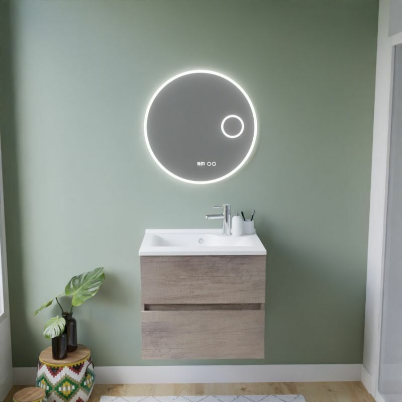 Cuisibane - Meuble vasque tout inox rosinox 60 cm + miroir Rondinara- Bois- Plan vasque en Résine