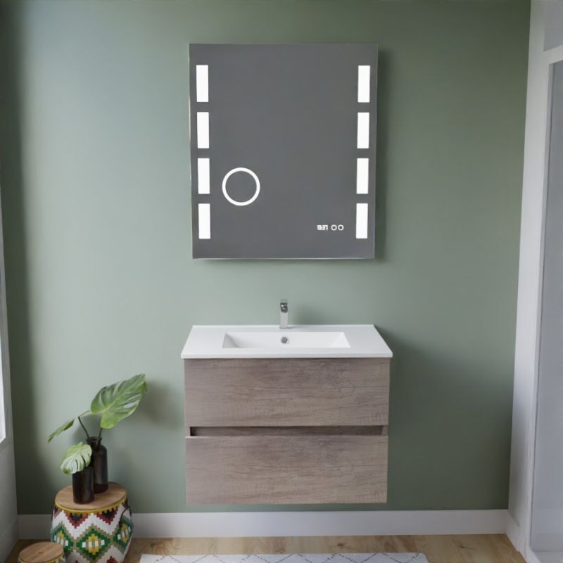 Cuisibane - Meuble vasque tout inox rosinox 70 cm + miroir Excellence- Bois- Plan vasque en Céramique