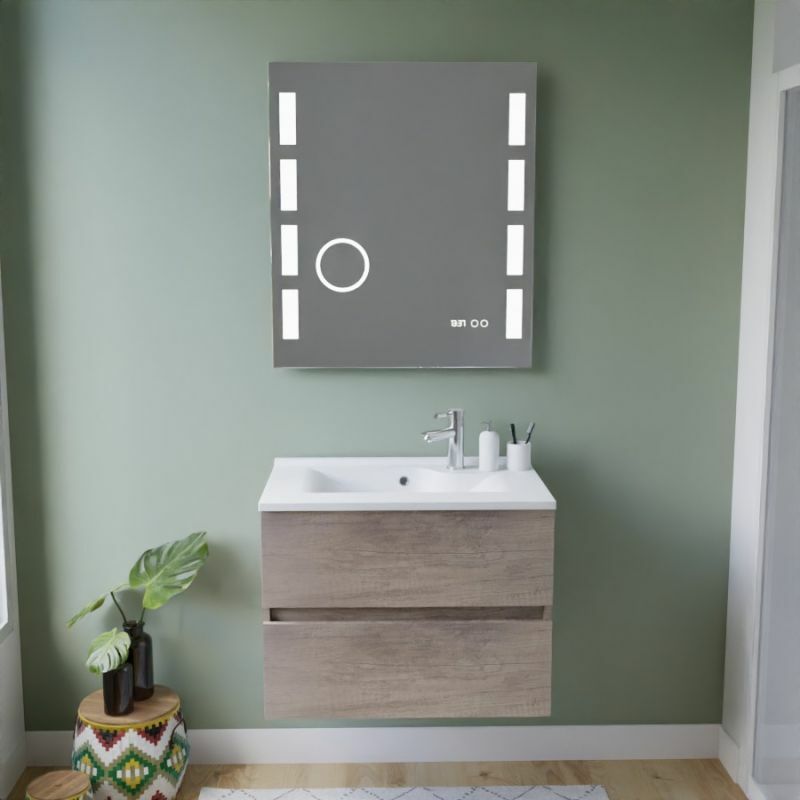 Meuble vasque tout inox ROSINOX 70 cm + miroir Excellence- Bois- Plan vasque en Résine