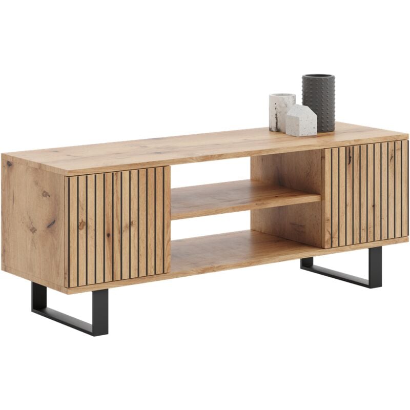 Meuble RTV Focus loft 135 cm - décor lattes chêne artisanal