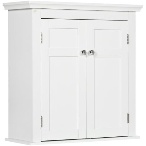 Meuble salle bain suspendu étagères portes réglables fermeture magnétique murale, 58x24x60 cm, blanc