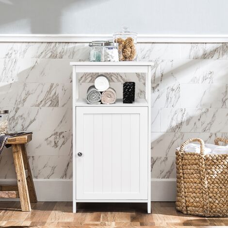 Meuble Salle de Bain 1 Porte Étagère Réglable 40x30x70cm Bois Blanc CWXT2790 DESIGN IN