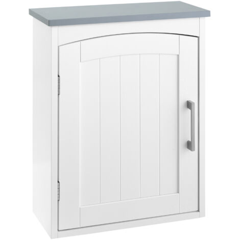 Meuble salle de bain 1 porte étagère réglable compact 41x18,5x52 cm blanc gris rangement mural