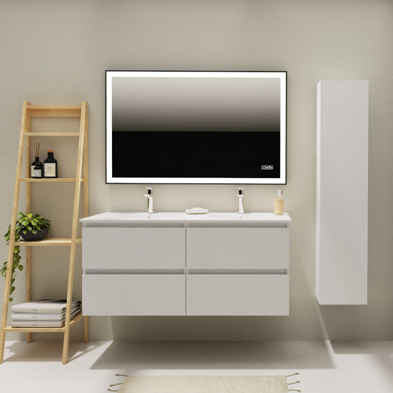 Godart - Meuble salle de bain 120 cm - Double vasque céramique - Blanc mat - a suspendre - Karaib 2
