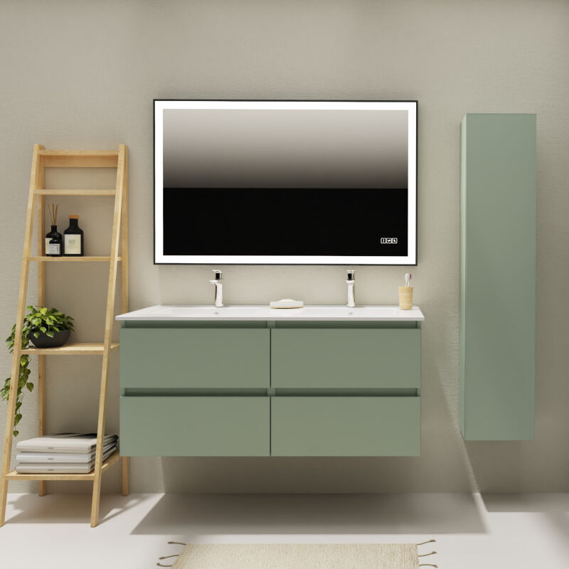 Godart - Meuble salle de bain 120 cm - Double vasque céramique - Vert mat - a suspendre - Karaib 2