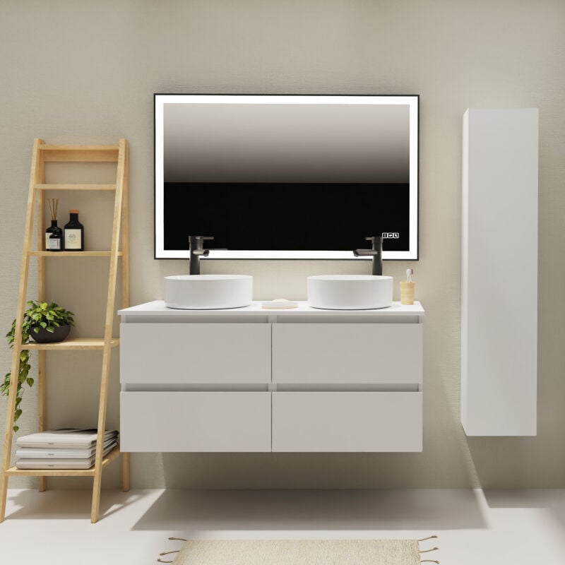 Godart - Meuble salle de bain 120 cm pour vasque à poser - Blanc mat - a suspendre - Karaib 2