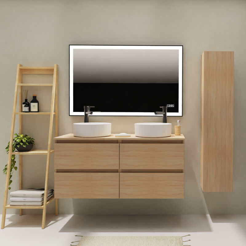 Godart - Meuble salle de bain 120 cm pour vasque à poser - Effet chêne sonoma - a suspendre - Karaib 2