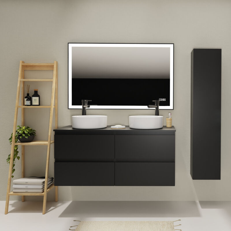 Godart - Meuble salle de bain 120 cm pour vasque à poser - Noir mat - a suspendre - Karaib 2