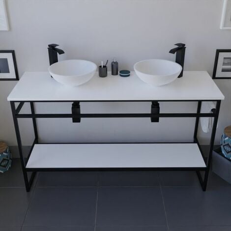 Meuble salle de bain 140 cm avec deux vasques à poser STRUCTURA- Blanc