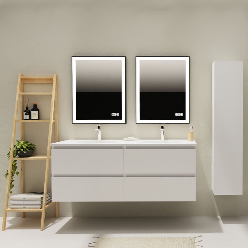 Godart - Meuble salle de bain 140 cm - Double vasque Solid surface - Blanc mat - a suspendre - Karaib 2