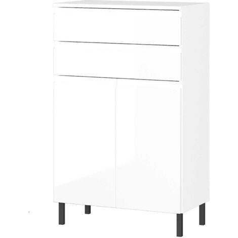 Meuble salle de bain 2 portes 2 tiroirs 60x34x97 cm blanc - SALVONA