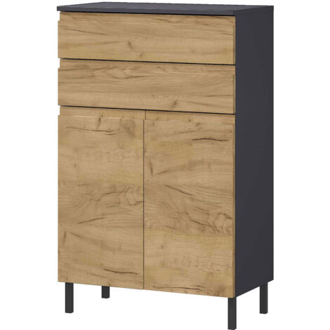 Meuble salle de bain 2 portes 2 tiroirs 60x34x97 cm naturel - SALVONA