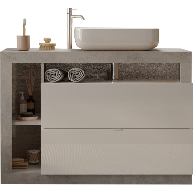 Azura Home Design - Meuble salle de bain hamburg blanc brillant, béton 110 x 79 x 49 cm