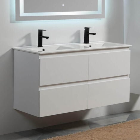 Meuble salle de bain 4 Tiroirs Blanc Double vasque - 120x46 cm - City