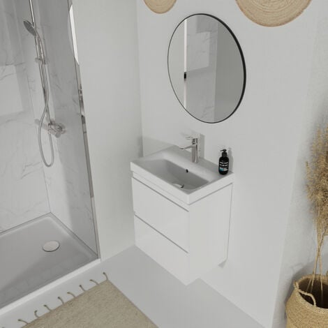 Meuble salle de bain-50x35cm-Gain de place-Blanc Brillant-Moduo Slim