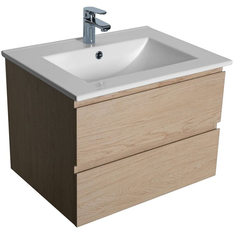 Meuble sous vasque 60 cm suspendu décor chêne sorrento -