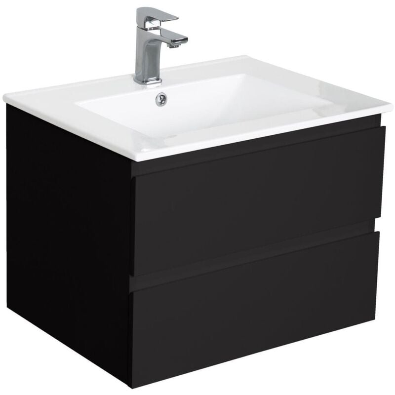 Mob-in - Meuble simple vasque noir carbone 60cm + vasque
