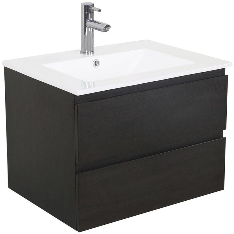 Mob-in - Meuble simple vasque décor chêne carbone 60cm + vasque