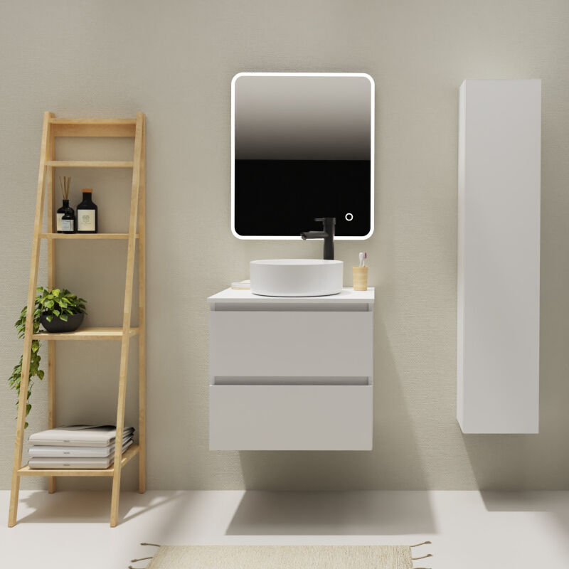 Godart - Meuble salle de bain 60 cm pour vasque à poser - Blanc mat - a suspendre - Karaib 2