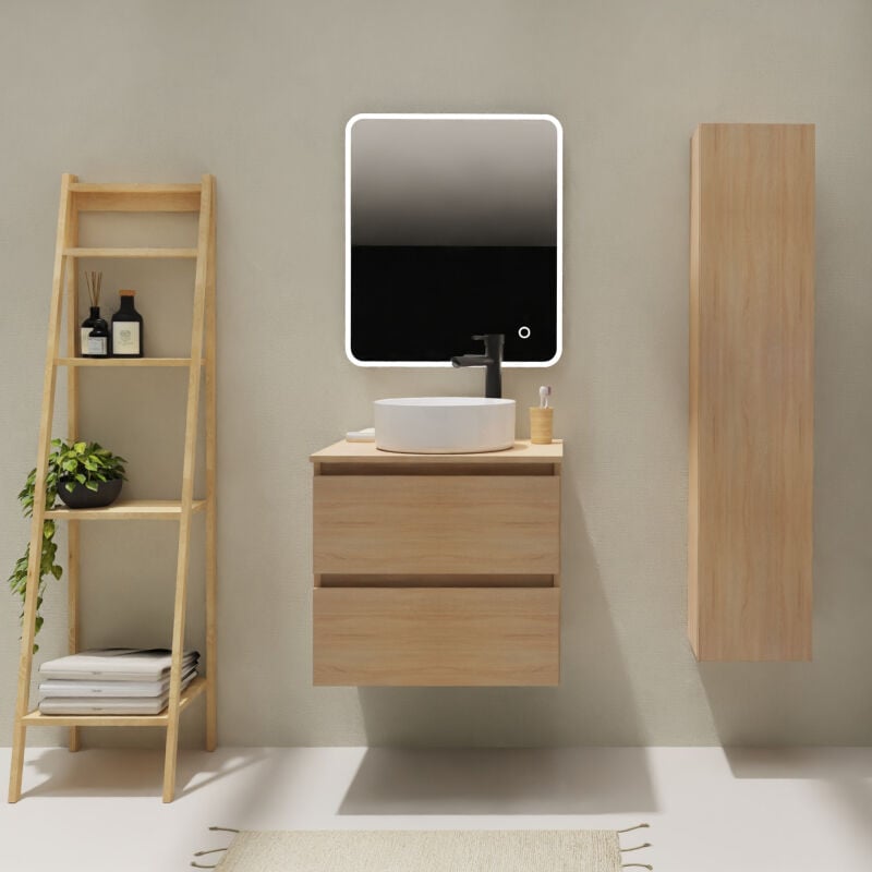 Meuble salle de bain 60 cm pour vasque à poser - Effet chêne sonoma - a suspendre - Karaib 2