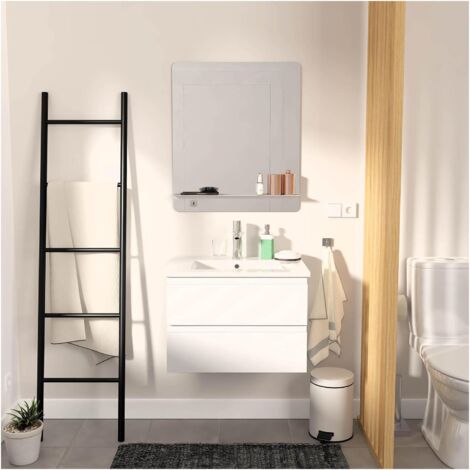 Meuble Salle de Bain 60 cm Suspendu Blanc + Miroir SORRENTO - Blanc