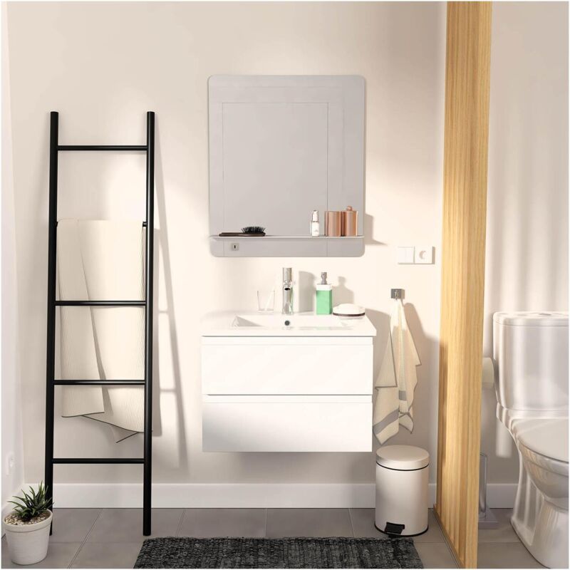 Mob-in - Ensemble meuble simple vasque blanc 60cm + vasque + miroir