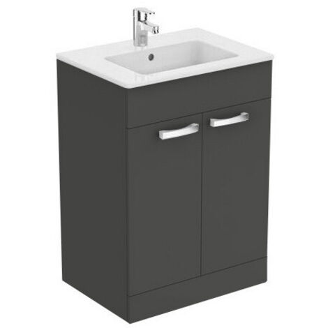Meuble salle de bain 60cm ULYSSE au sol gris moyen et lavabo-plan - Porcher