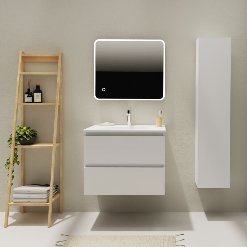 Meuble salle de bain 70 cm - Plan vasque Solid surface - Blanc mat - A suspendre - Karaib 2