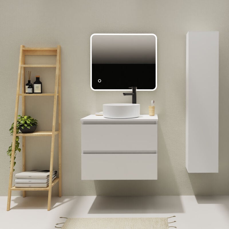 Godart - Meuble salle de bain 70 cm pour vasque à poser - Blanc mat - a suspendre - Karaib 2