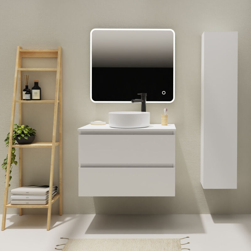 Godart - Meuble salle de bain 80 cm pour vasque à poser - Blanc mat - a suspendre - Karaib 2