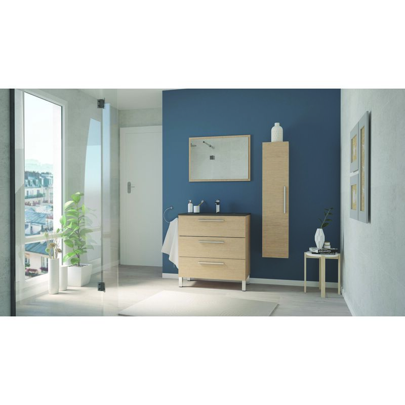 Ondee - Meuble salle de bain à poser pallas - 80cm - Chêne clair - Plan vasque noir