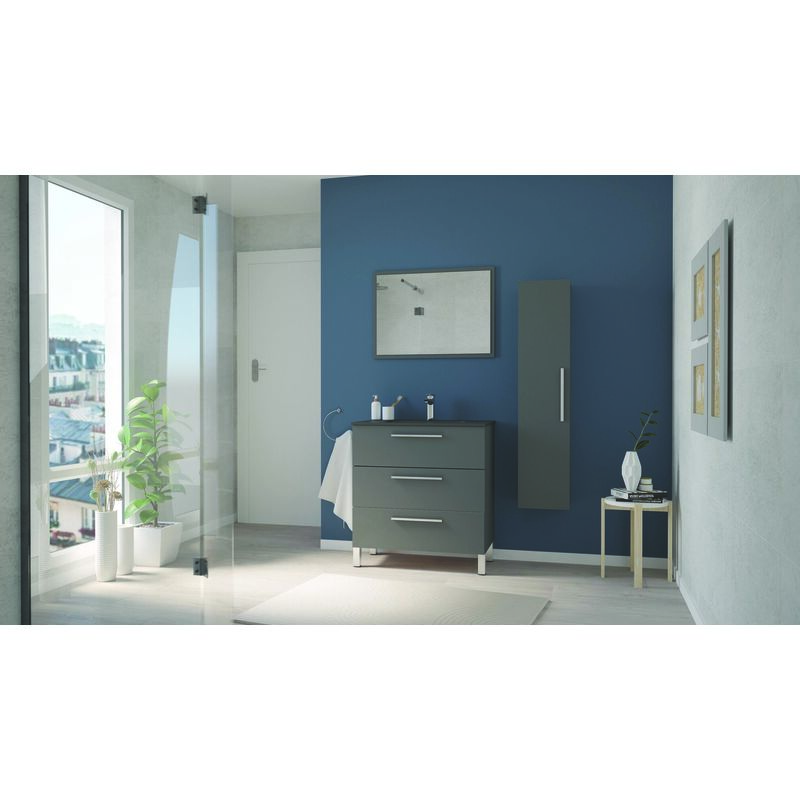 Ondee - Meuble salle de bain à poser pallas - 80cm - Gris - Plan vasque noir