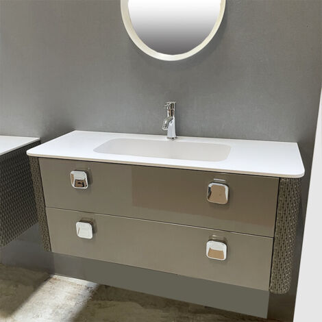 Meuble salle de bain à suspendre 120 cm gris avec plan vasque - 2 tiroirs - Madison