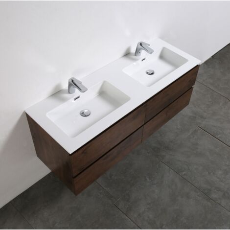 Meuble salle de bain Alice 1380 aspect bois foncé - Miroir en option