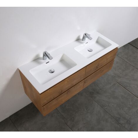 Meuble salle de bain Alice 1380 couleur chêne - Miroir en option